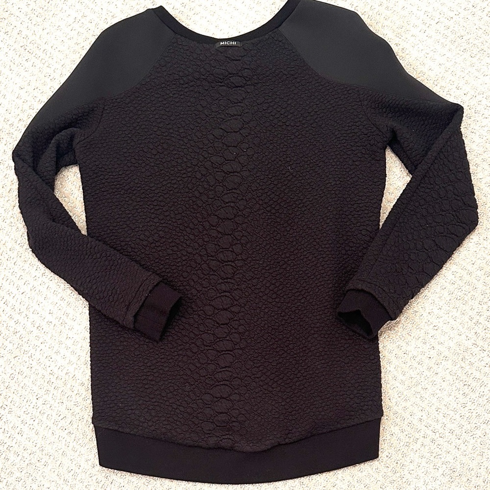 MICHI Textured Black Sweatshirt, Small, Athletic, Fashion Forward Activewear